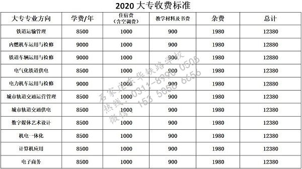 2020年石家莊東華鐵路學(xué)校大專學(xué)費介紹